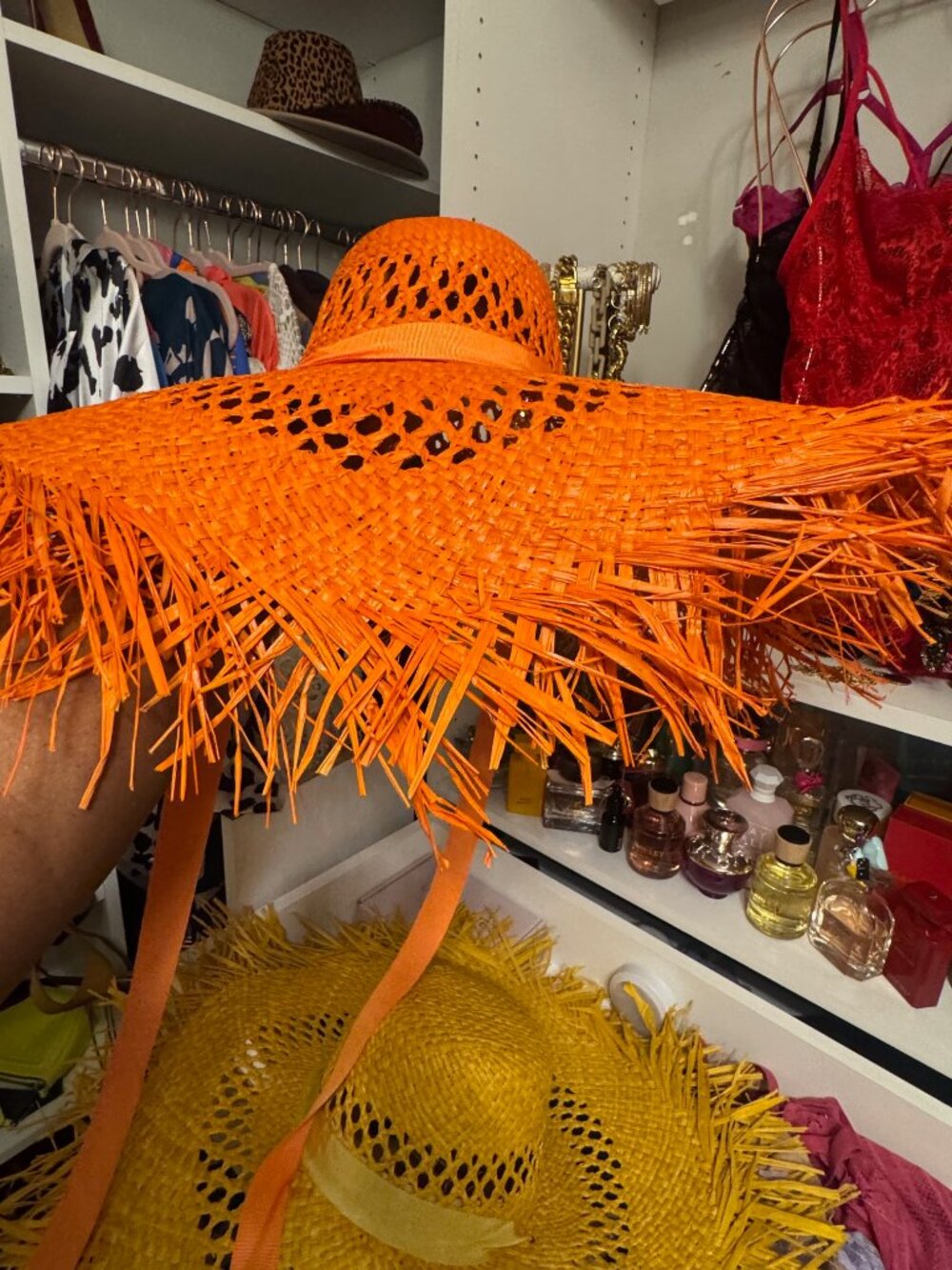 Wide Brim Hollow Breathable  Raffia Big Brim Beach Hat Orange